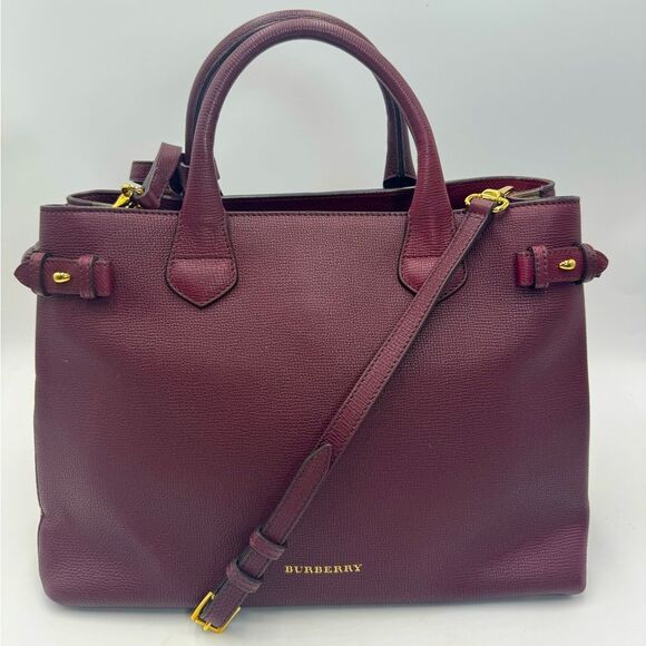 Auth Burberry Elderberry Leather Nova Check Medium Banner Tote Bag Preloved Ex++ - Picture 13 of 16